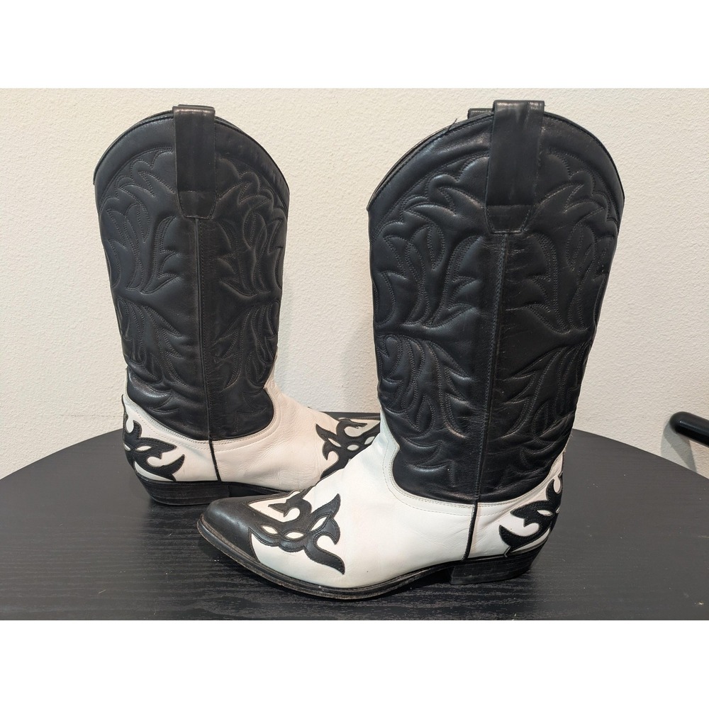Guess Boots Womens Size 10 Black White Leather Western Cowboy Pointed Toe Tall